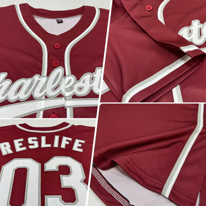 Custom Burgundy White-Gray Authentic Baseball Jersey - Sky-Custom