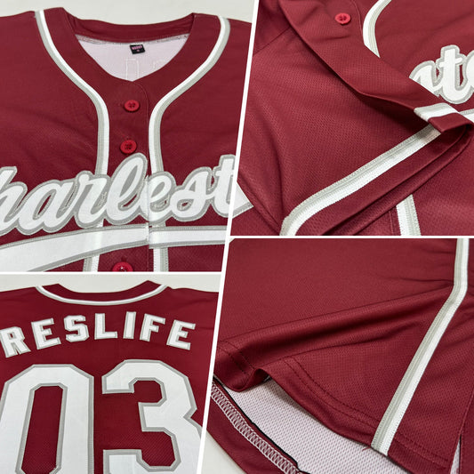 Custom Burgundy White-Gray Authentic Baseball Jersey - Sky-Custom