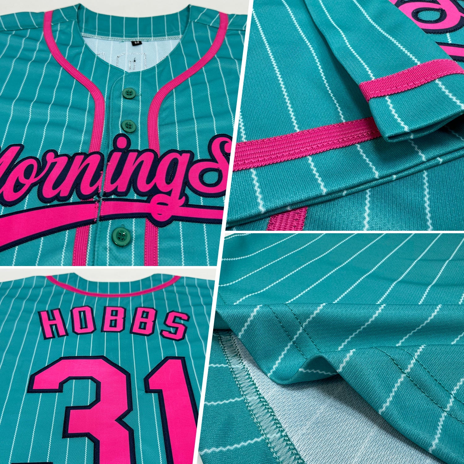 Custom Aqua White Pinstripe Pink-Navy Authentic Baseball Jersey - Sky-Custom