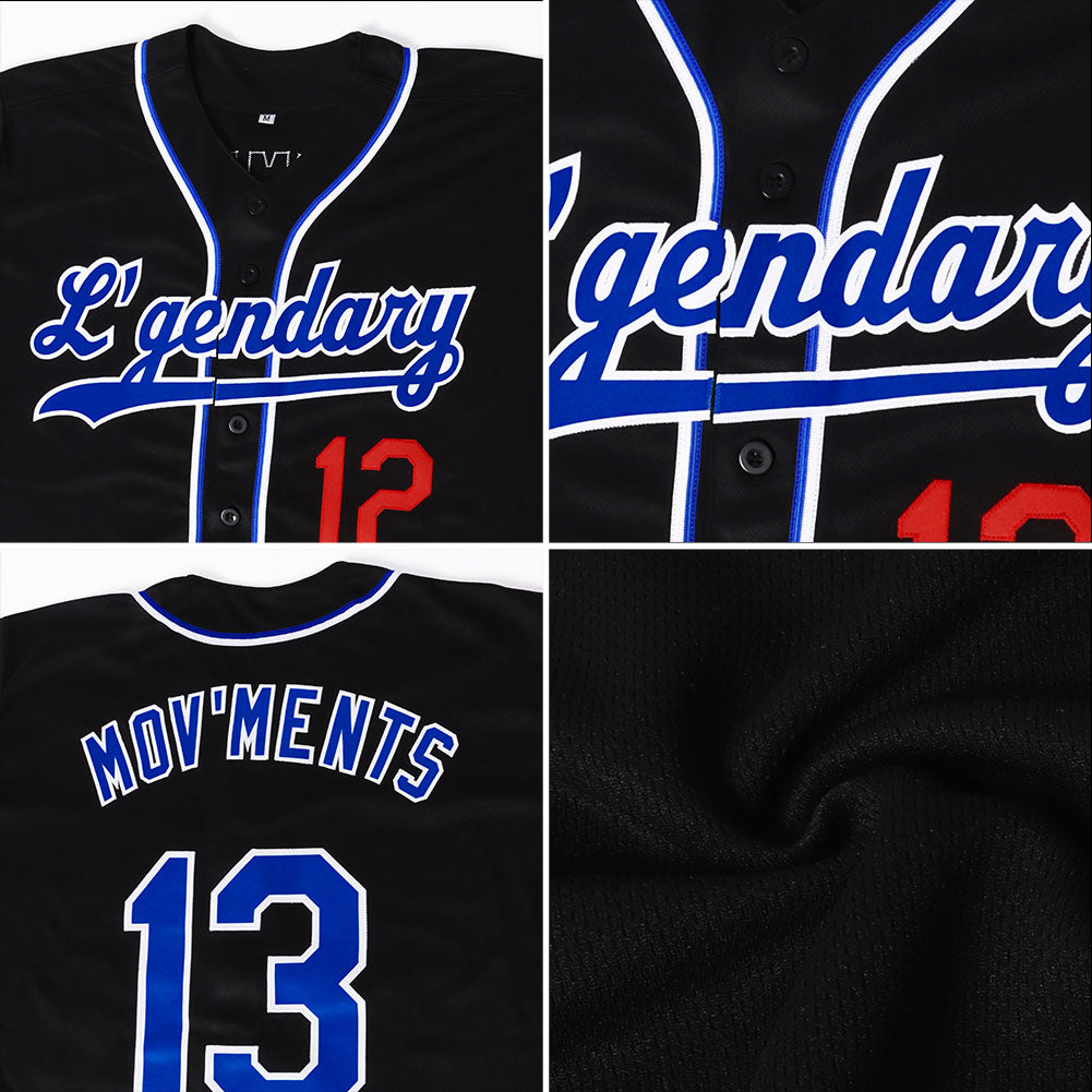 Custom Black Royal-Red Authentic Baseball Jersey - Sky-Custom
