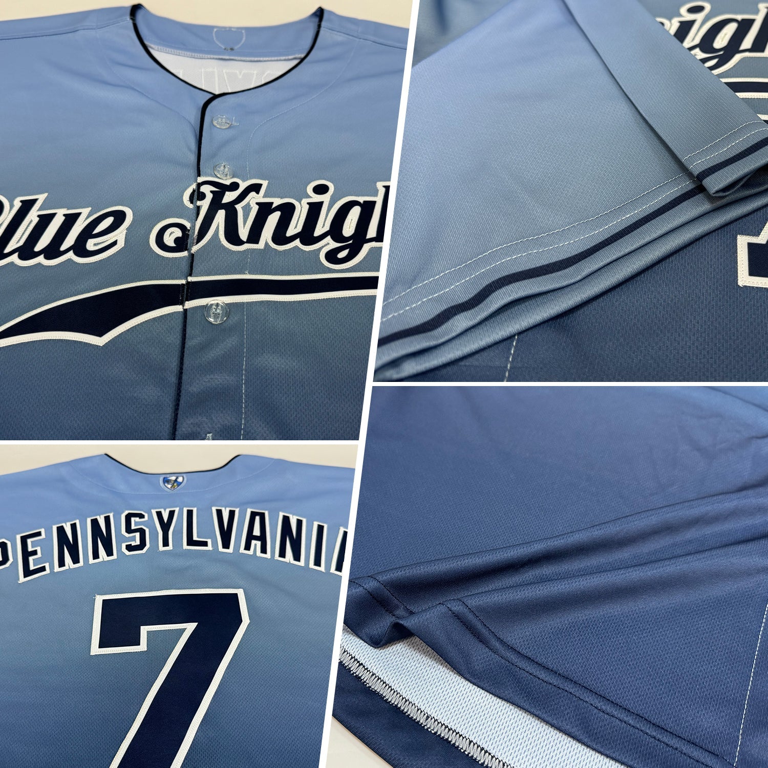 Custom Light Blue Navy-White Authentic Fade Fashion Baseball Jersey - Sky-Custom