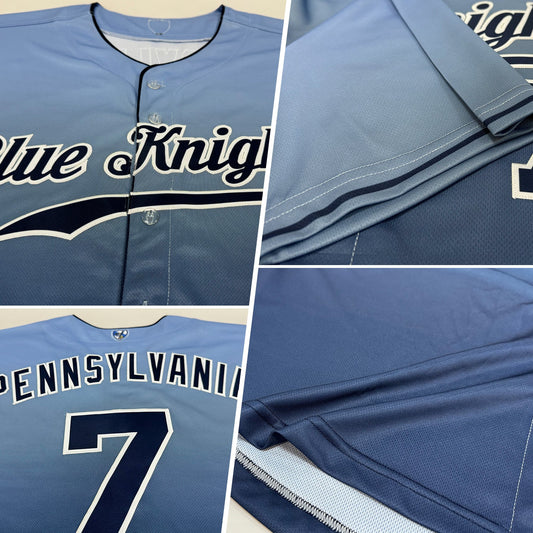 Custom Light Blue Navy-White Authentic Fade Fashion Baseball Jersey - Sky-Custom