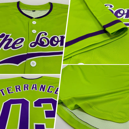 Custom Neon Green Purple-White Authentic Baseball Jersey - Sky-Custom