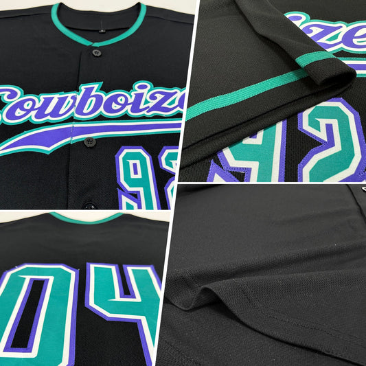 Custom Black Teal-Purple Authentic Baseball Jersey - Sky-Custom