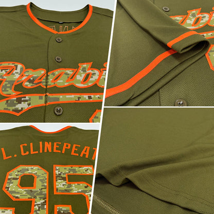Custom Olive Camo-Orange Authentic Salute To Service Baseball Jersey - Sky-Custom