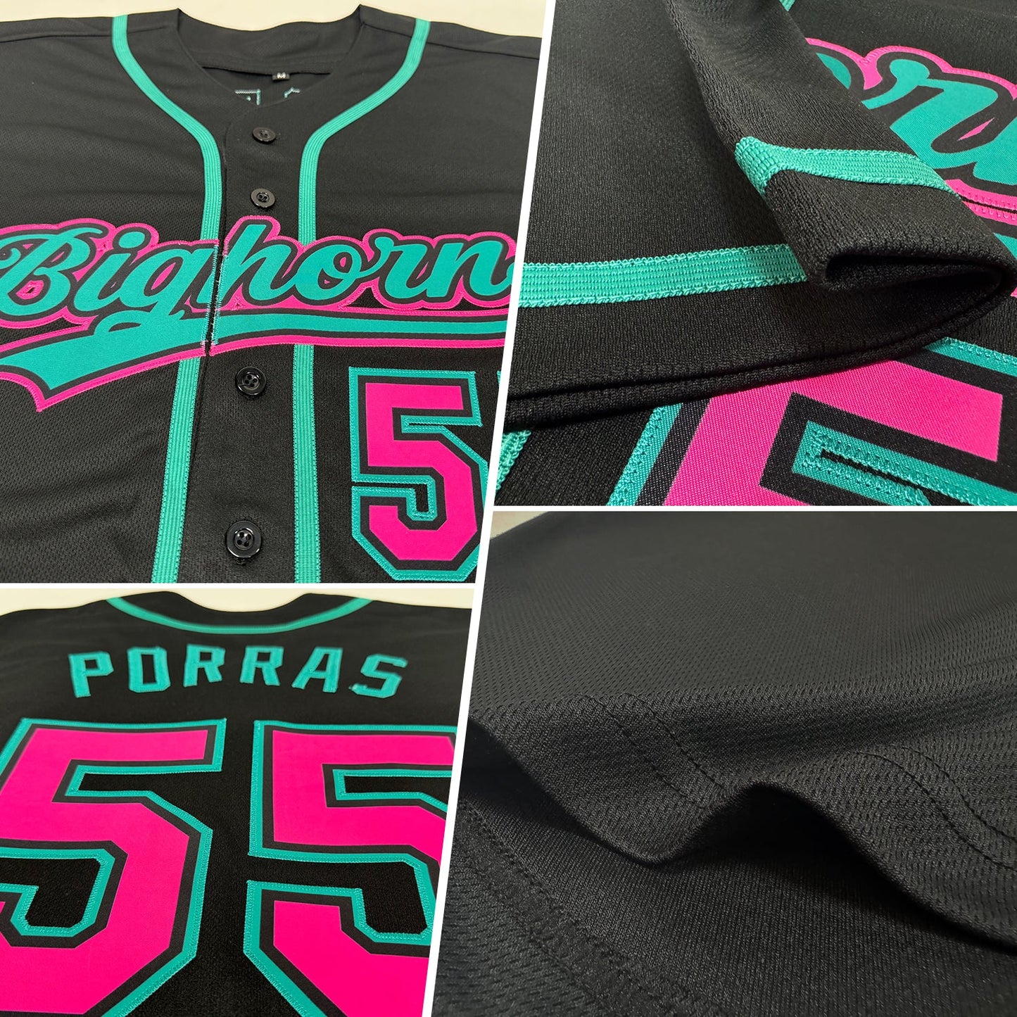 Custom Black Pink-Teal Authentic Baseball Jersey - Sky-Custom