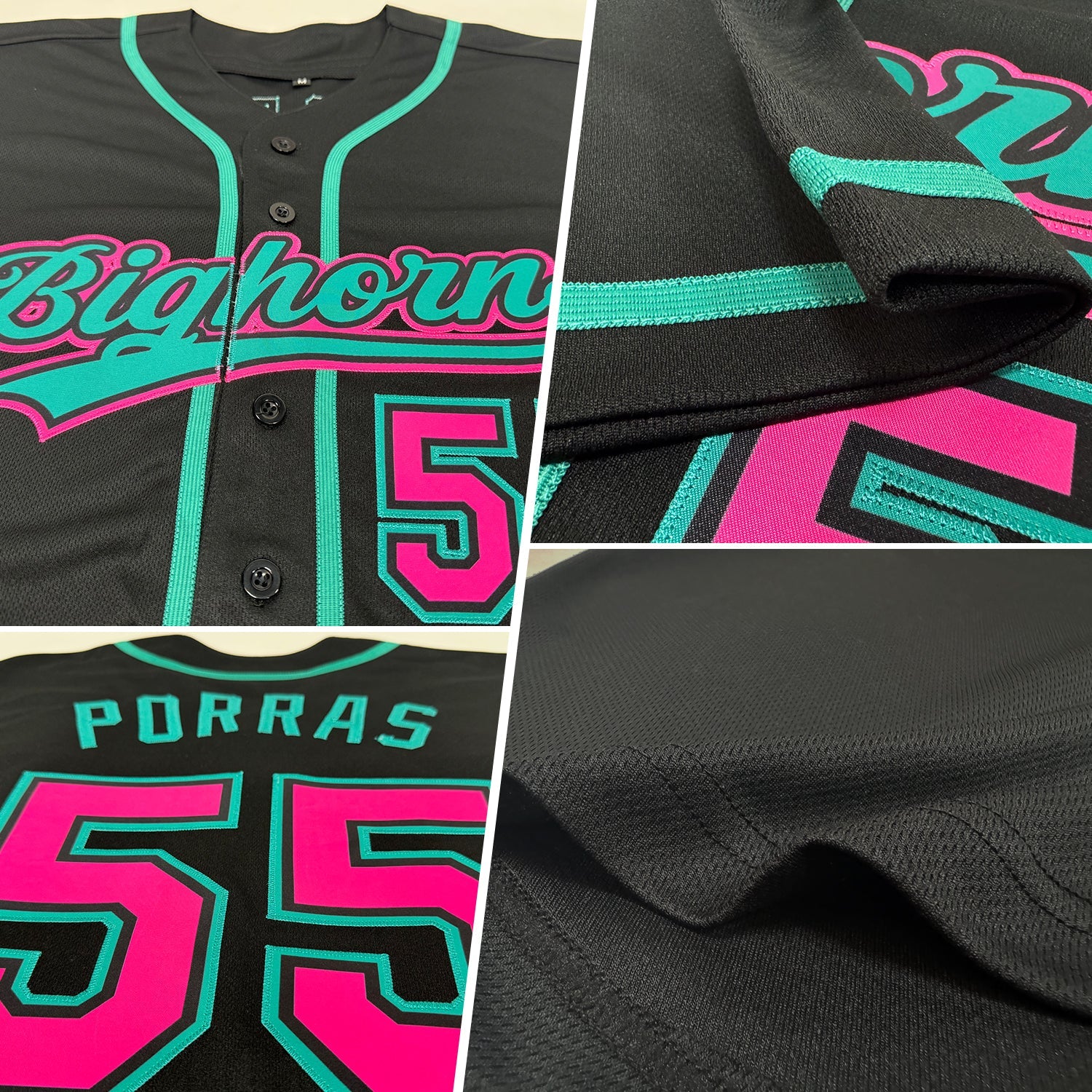 Custom Black Pink-Teal Authentic Baseball Jersey - Sky-Custom