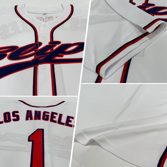 Custom White Red-Navy Authentic Baseball Jersey - Sky-Custom
