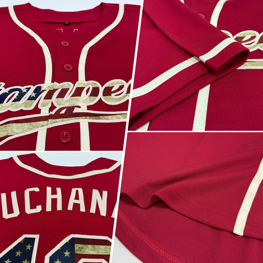 Custom Crimson Vintage USA Flag-Cream Authentic Baseball Jersey - Sky-Custom