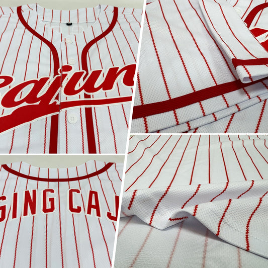 Custom White Red Pinstripe Red Authentic Baseball Jersey - Sky-Custom