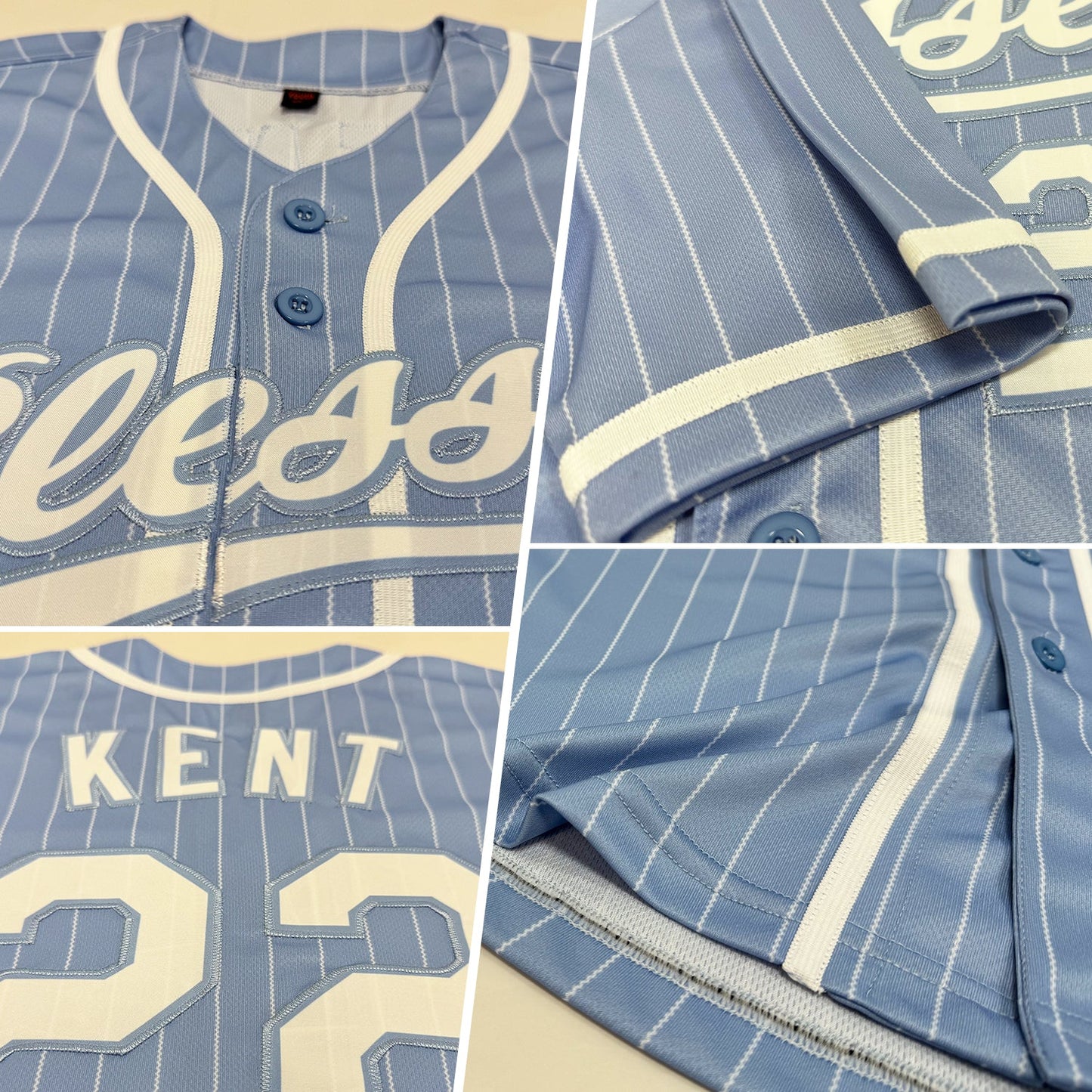 Custom Light Blue White Pinstripe White Authentic Baseball Jersey - Sky-Custom