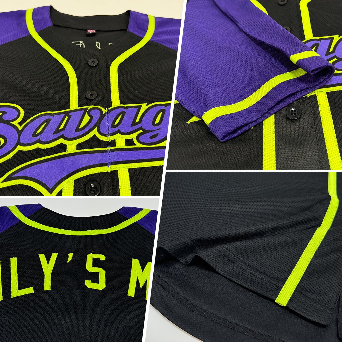 Custom Black Purple-Neon Green Authentic Raglan Sleeves Baseball Jersey - Sky-Custom