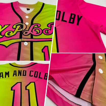 Custom Neon Green Pink-Black Authentic Gradient Fashion Baseball Jersey - Sky-Custom