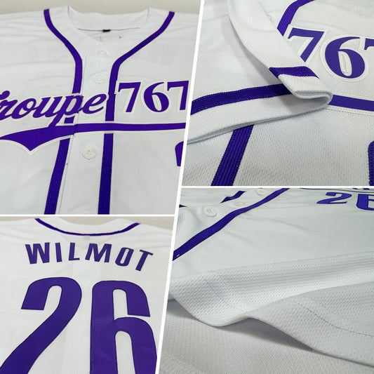 Custom White Purple Authentic Baseball Jersey - Sky-Custom