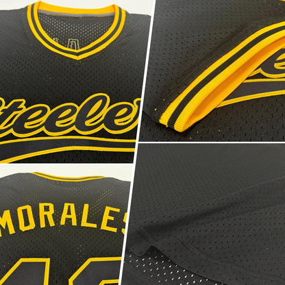 Custom Black Gold Authentic Throwback Baseball Jersey - Sky-Custom