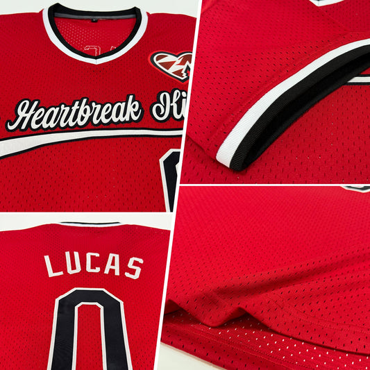 Custom Red Black-White Authentic Throwback Baseball Jersey - Sky-Custom