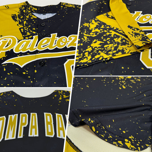 Custom Old Gold Black-White 3D Pattern Design Abstract Brush Stroke Authentic Baseball Jersey - Sky-Custom