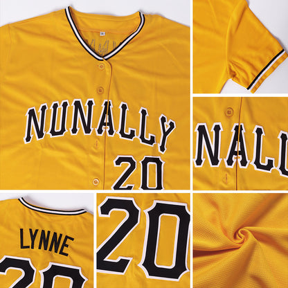 Custom Gold Black-White Baseball Jersey - Sky-Custom