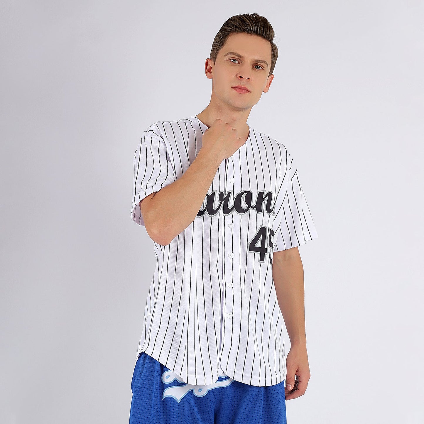 Custom White Black Pinstripe Black-Gray Baseball Jersey - Sky-Custom
