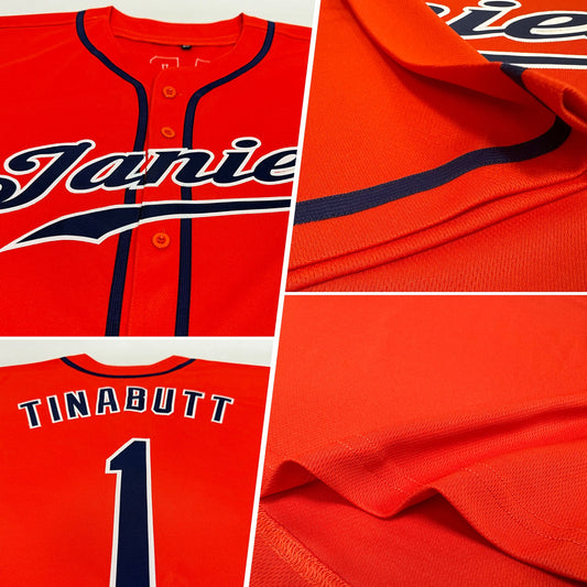 Custom Orange Navy-White Authentic Baseball Jersey - Sky-Custom
