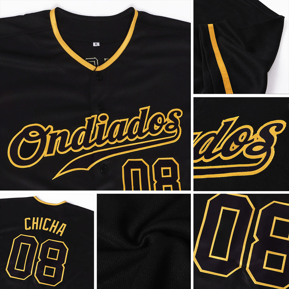 Custom Black Black-Gold Authentic Baseball Jersey - Sky-Custom