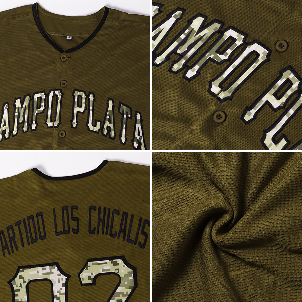 Custom Olive Camo-Black Authentic Salute To Service Baseball Jersey - Sky-Custom