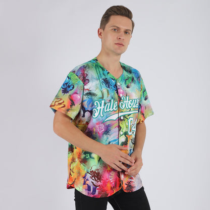 Custom Scratch Graffiti Pattern White-Kelly Green 3D Authentic Baseball Jersey - Sky-Custom
