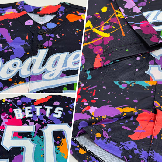 Custom Splashes Graffiti Pattern White-Light Blue 3D Authentic Baseball Jersey - Sky-Custom