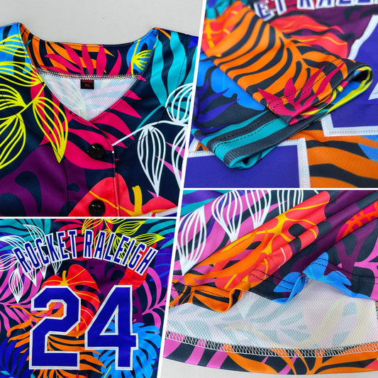 Custom White Purple-White 3D Pattern Design Hawaii Palm Trees Authentic Baseball Jersey - Sky-Custom