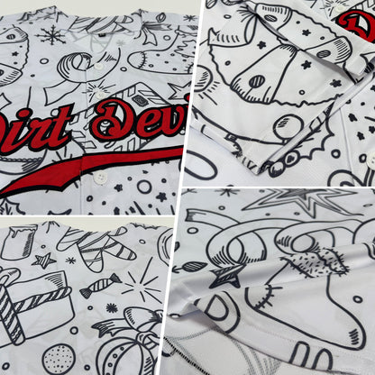 Custom Gray Red-Black Christmas 3D Authentic Baseball Jersey - Sky-Custom