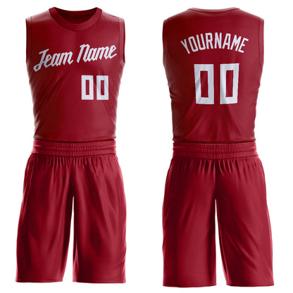 Custom Maroon White Round Neck Suit Basketball Jersey - Sky-Custom