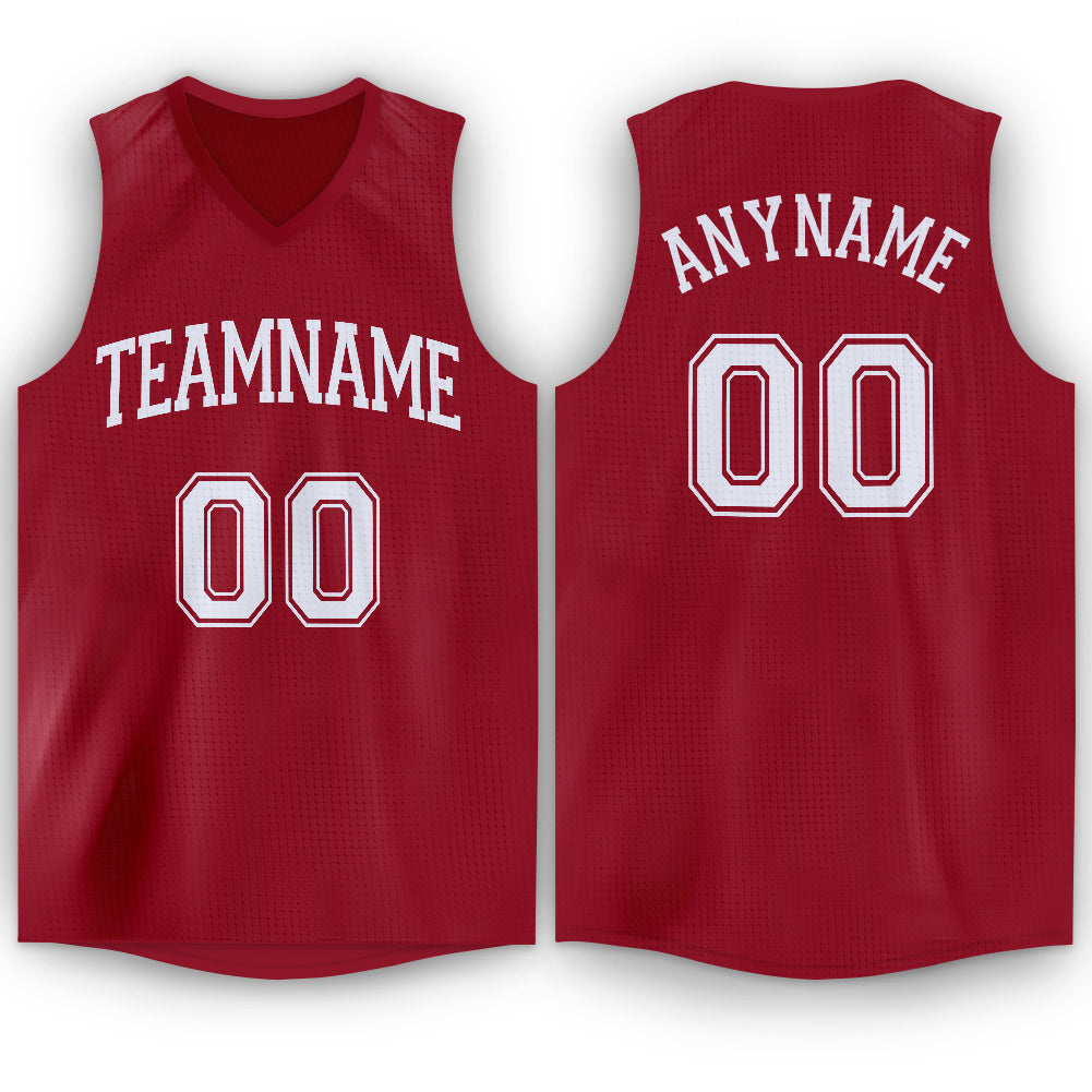 Custom Maroon White V-Neck Basketball Jersey - Sky-Custom