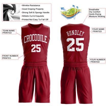 Custom Maroon White Round Neck Suit Basketball Jersey - Sky-Custom