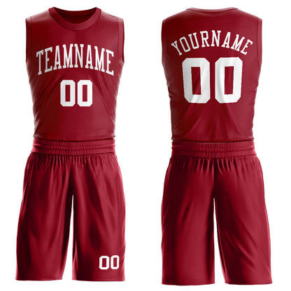 Custom Maroon White Round Neck Suit Basketball Jersey - Sky-Custom