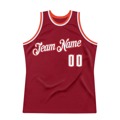 Custom Maroon White-Orange Authentic Throwback Basketball Jersey - Sky-Custom