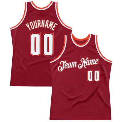Custom Maroon White-Orange Authentic Throwback Basketball Jersey - Sky-Custom