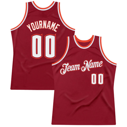Custom Maroon White-Orange Authentic Throwback Basketball Jersey - Sky-Custom