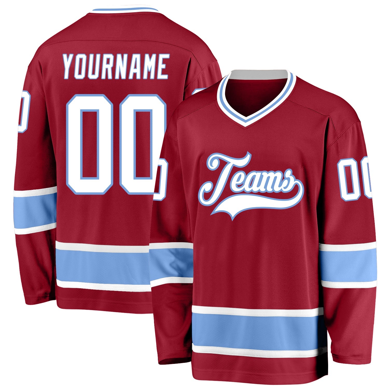 Custom Maroon White-Light Blue Hockey Jersey - Sky-Custom