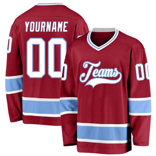 Custom Maroon White-Light Blue Hockey Jersey - Sky-Custom