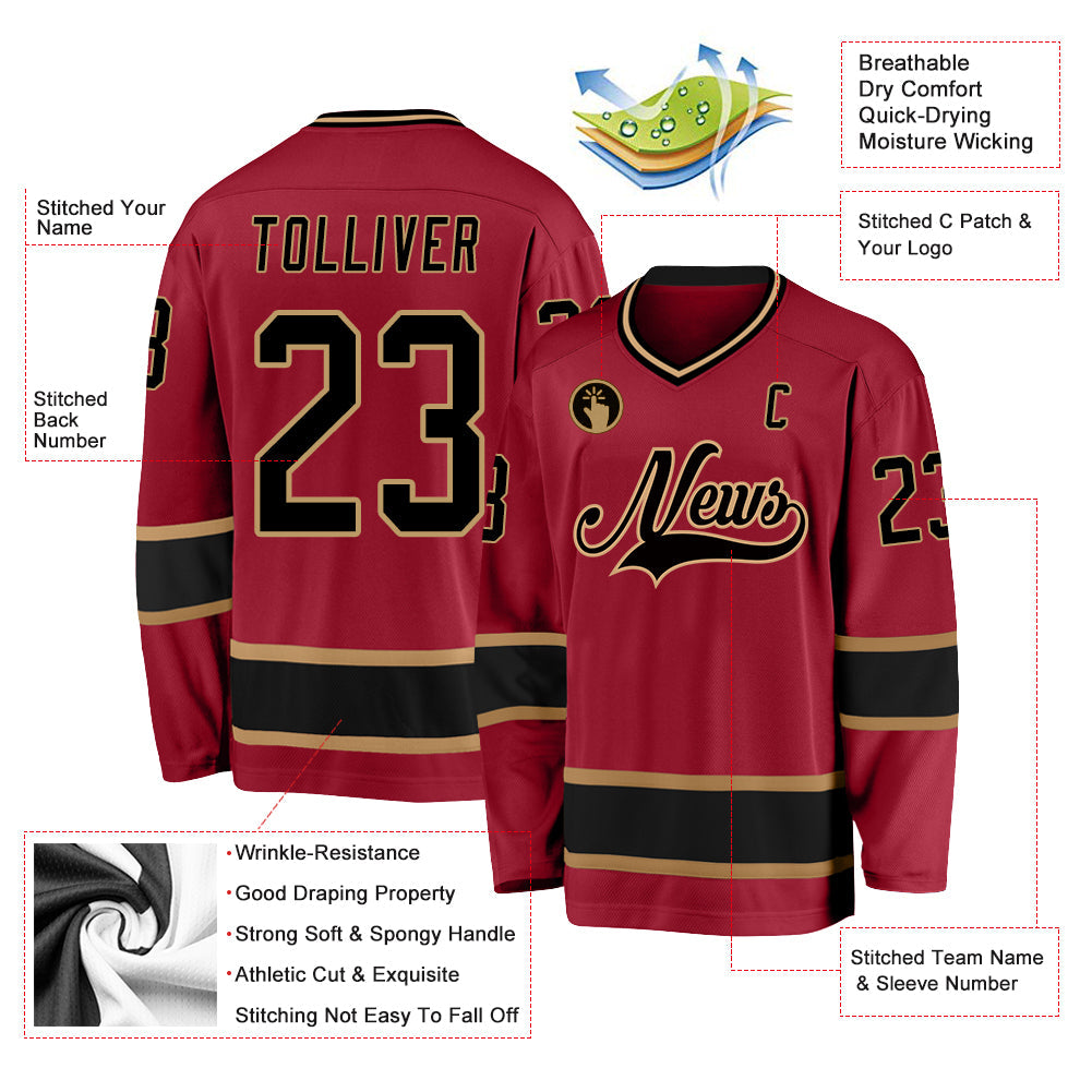 Custom Maroon Black-Old Gold Hockey Jersey - Sky-Custom