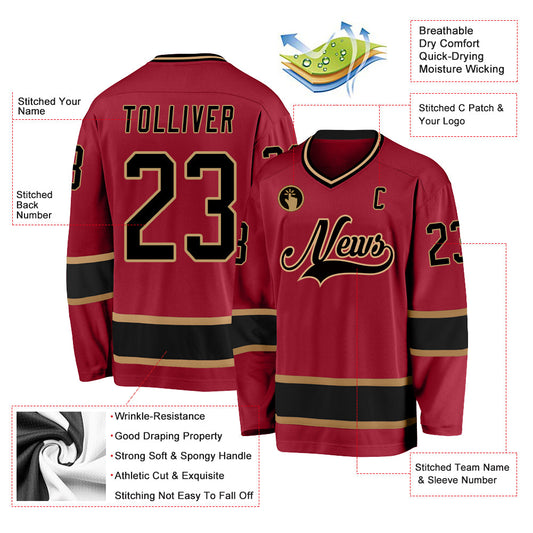Custom Maroon Black-Old Gold Hockey Jersey - Sky-Custom