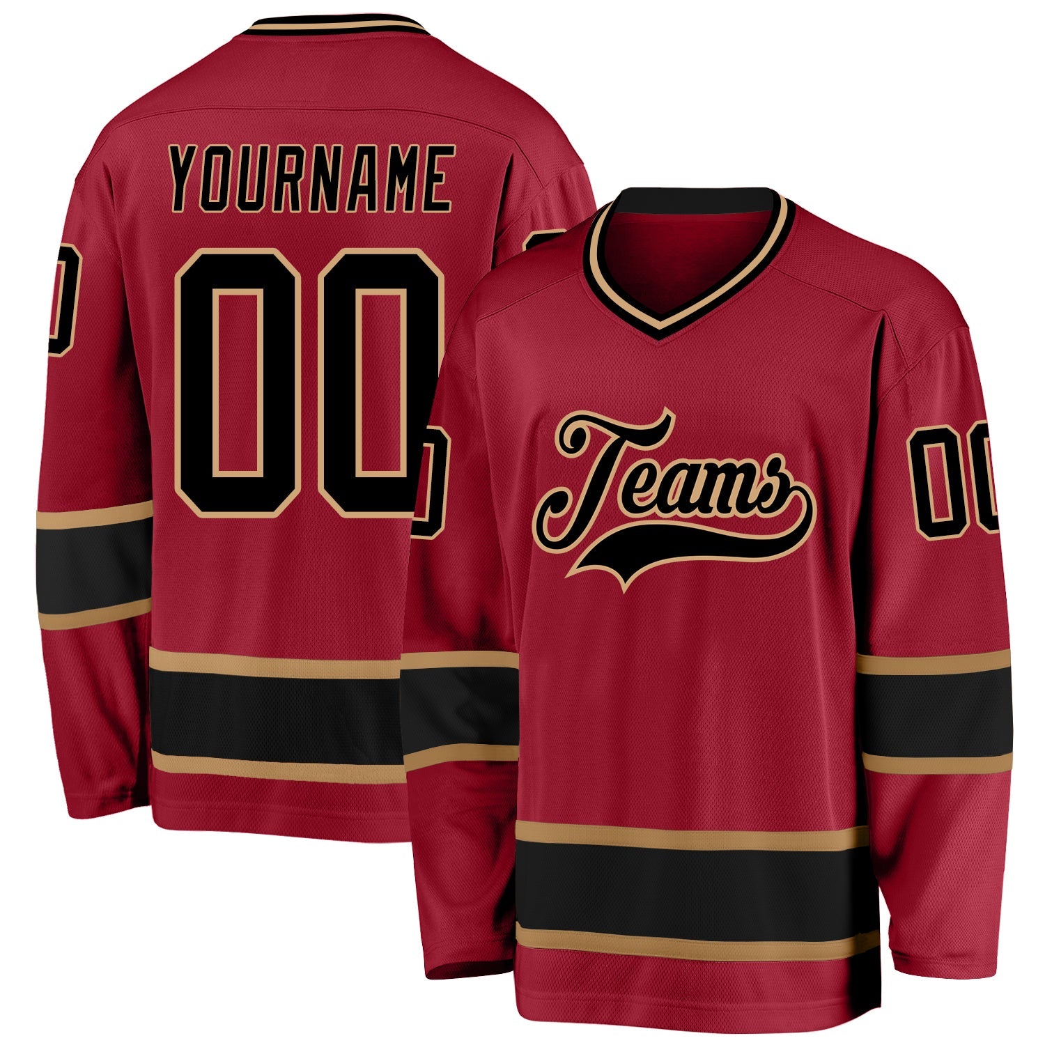 Custom Maroon Black-Old Gold Hockey Jersey - Sky-Custom