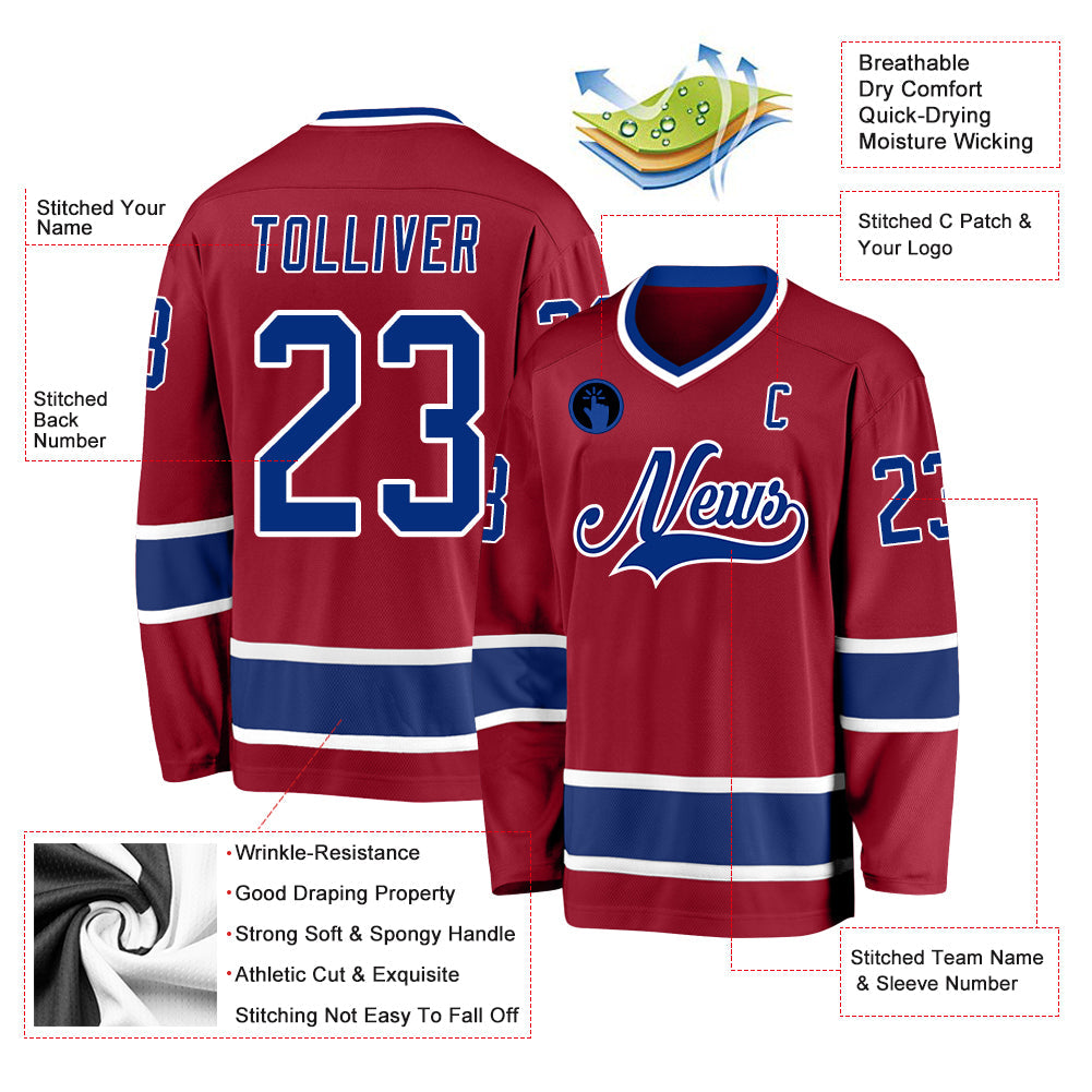 Custom Maroon Royal-White Hockey Jersey - Sky-Custom
