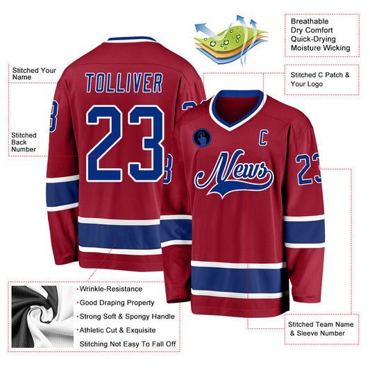 Custom Maroon Royal-White Hockey Jersey - Sky-Custom