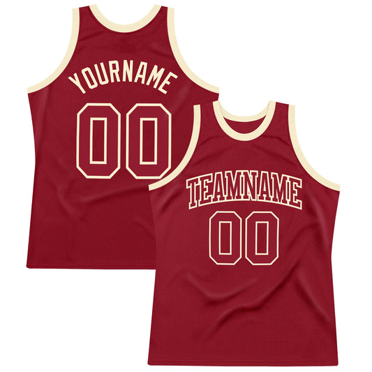 Custom Maroon Maroon-Cream Authentic Throwback Basketball Jersey - Sky-Custom