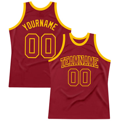 Custom Maroon Maroon-Gold Authentic Throwback Basketball Jersey - Sky-Custom