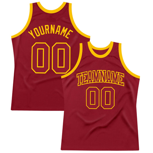 Custom Maroon Maroon-Gold Authentic Throwback Basketball Jersey - Sky-Custom