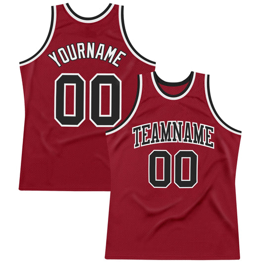 Custom Maroon Black-White Authentic Throwback Basketball Jersey - Sky-Custom