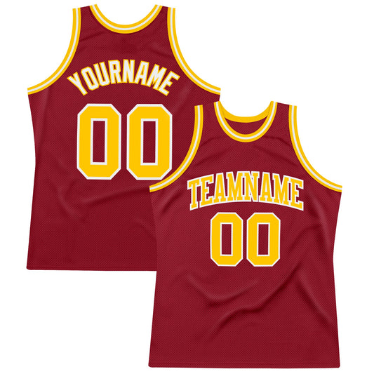 Custom Maroon Gold-White Authentic Throwback Basketball Jersey - Sky-Custom