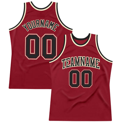 Custom Maroon Black-Cream Authentic Throwback Basketball Jersey - Sky-Custom